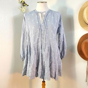 ASOS MINI SMOCK DRESS EYELET EMBROIDERED ALL AROUND LONG SLEEVE SIZE 0